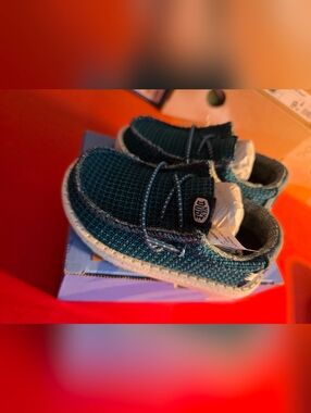 Hey Dude Kids Slip-On Sneakers - Teal Knit. Size 6C